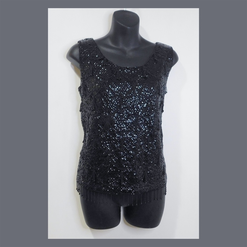 Vintage 1960s Cocktail Party Formal Black Beaded Shell Top